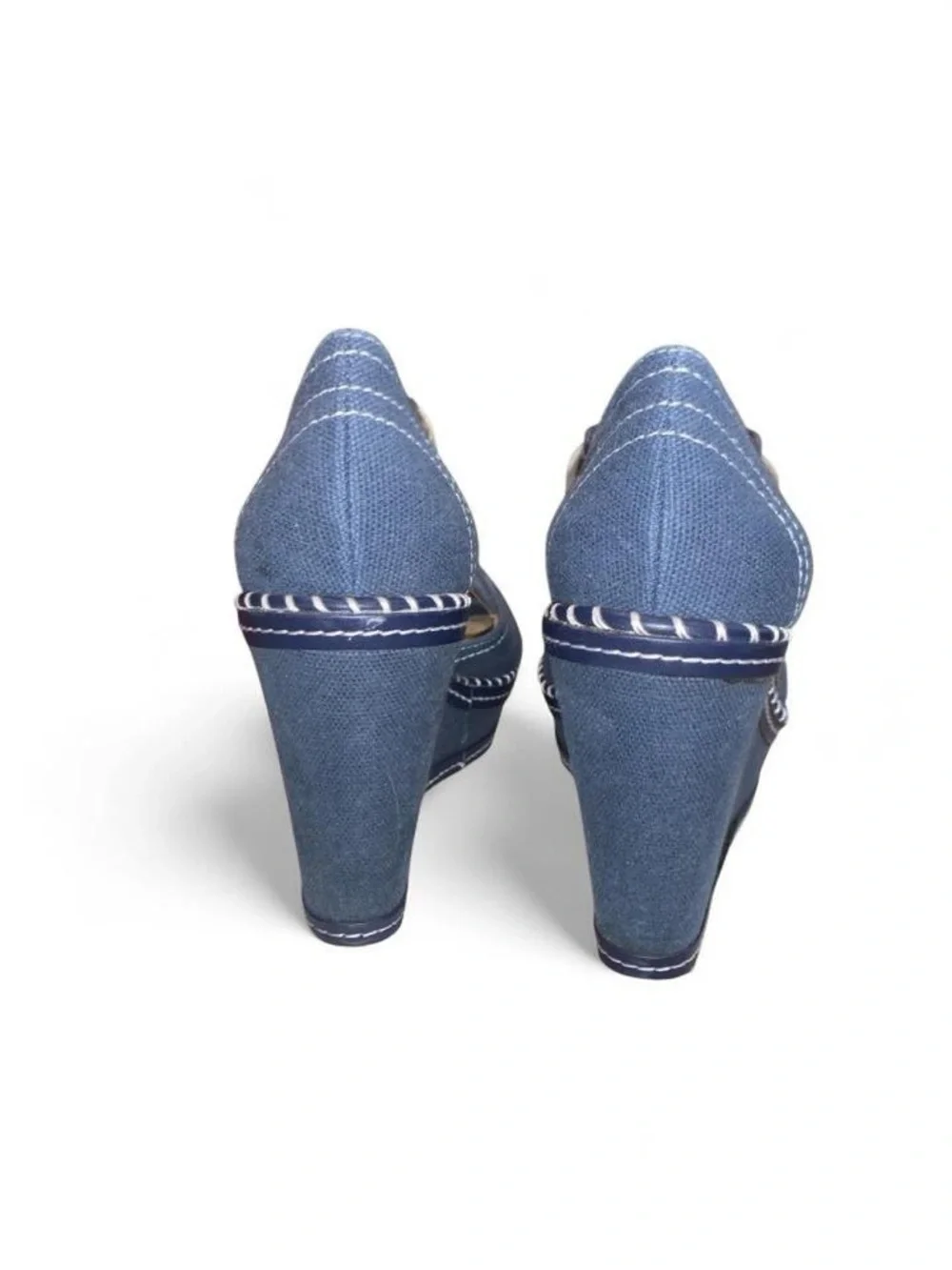 Women's Blue Denim Lace-Up Wedge Sandals
